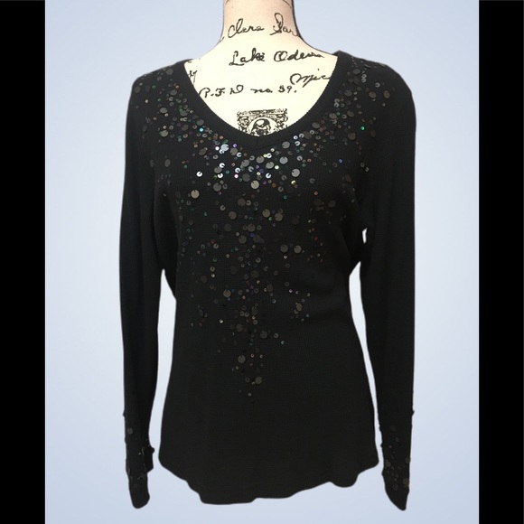 Black Quacker Factory fancy long sleeve top with embellished detail - Picture 1 of 8